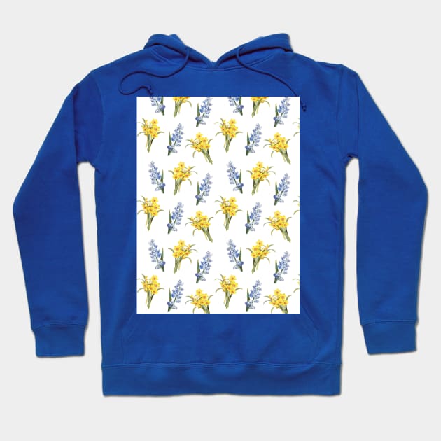 Spring flowers in yellow and blue, on blue tee Hoodie by bettyretro